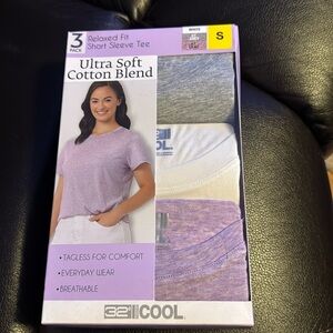 32 Degrees Ladies' Cotton Blend Tee, 3-pack Small Purple White Gray